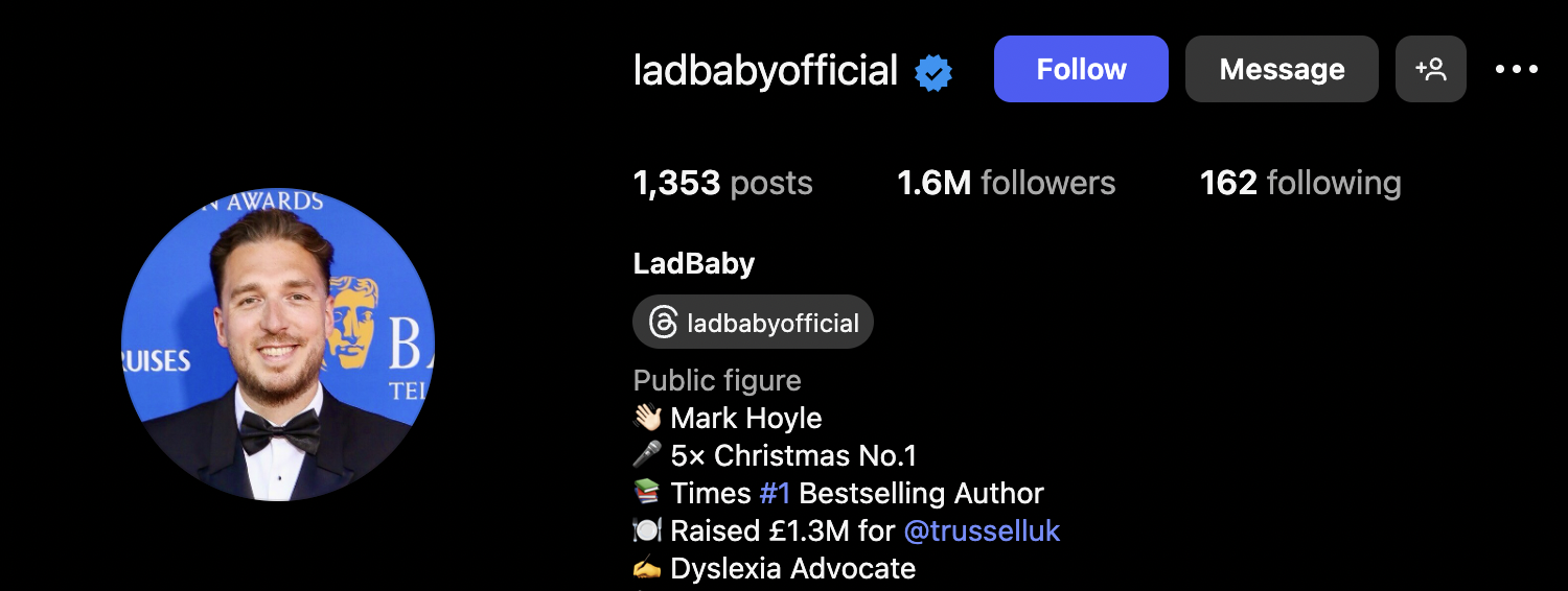 LadBaby social media profile