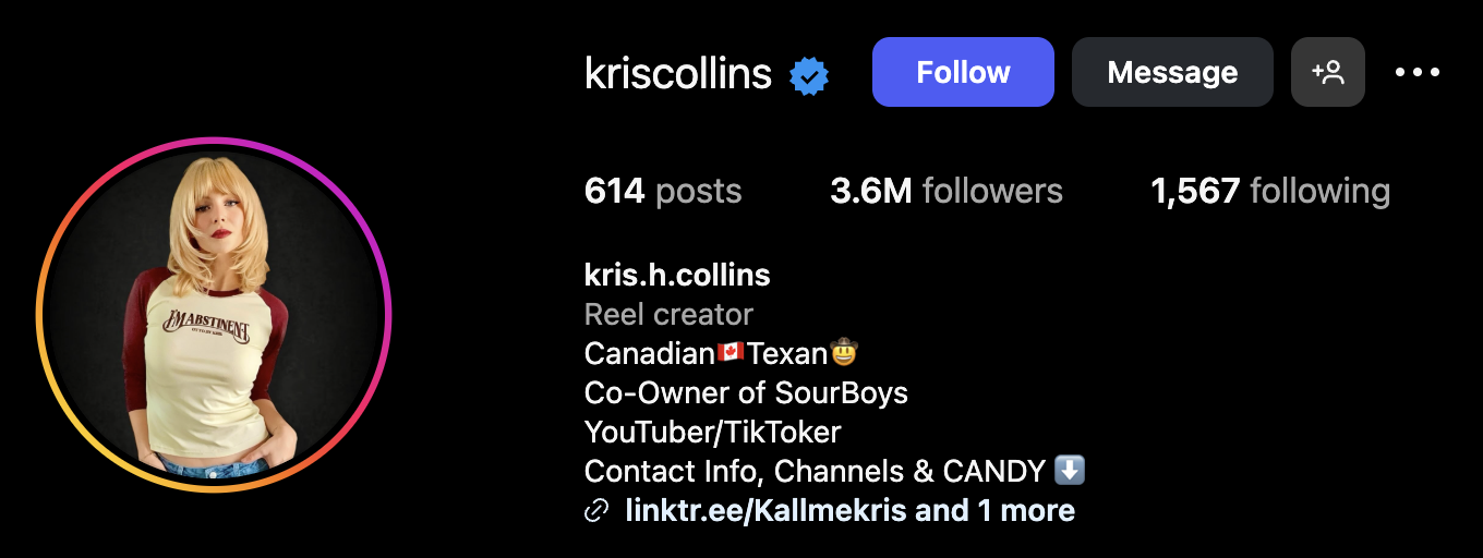 Kris Collins IG profile