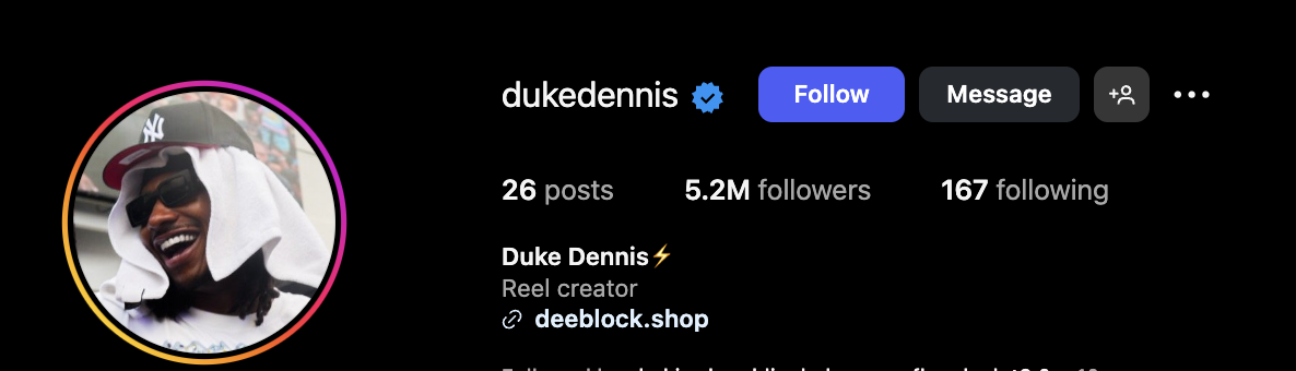 Duke Dennis IG profile