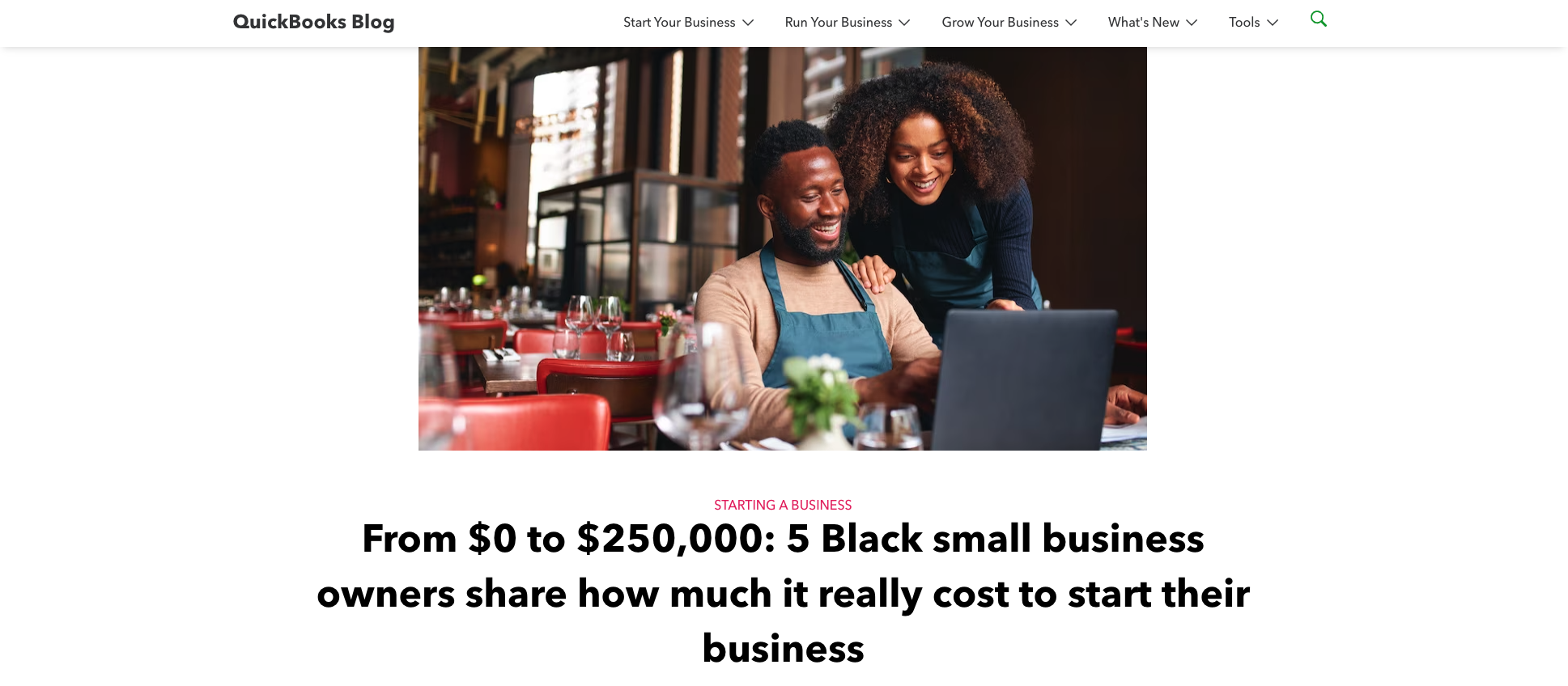 Screenshot of an intuit quickbooks blog post about the success of 5 black small business owners